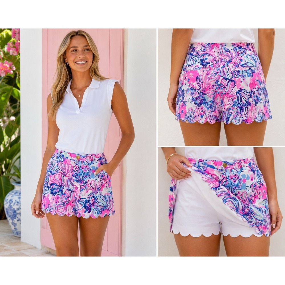 Lilly Pulitzer Womens Size 16 Floral Scallop Hem Skort Pink Blue Golf Resort #23